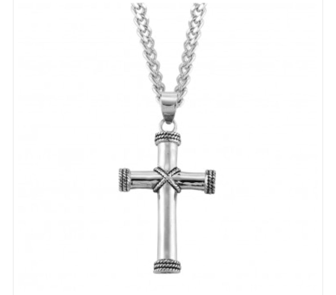 HMH 1-5/8" Sterling Silver Tube Cross w/ Rope Detailing on a 24" Necklace