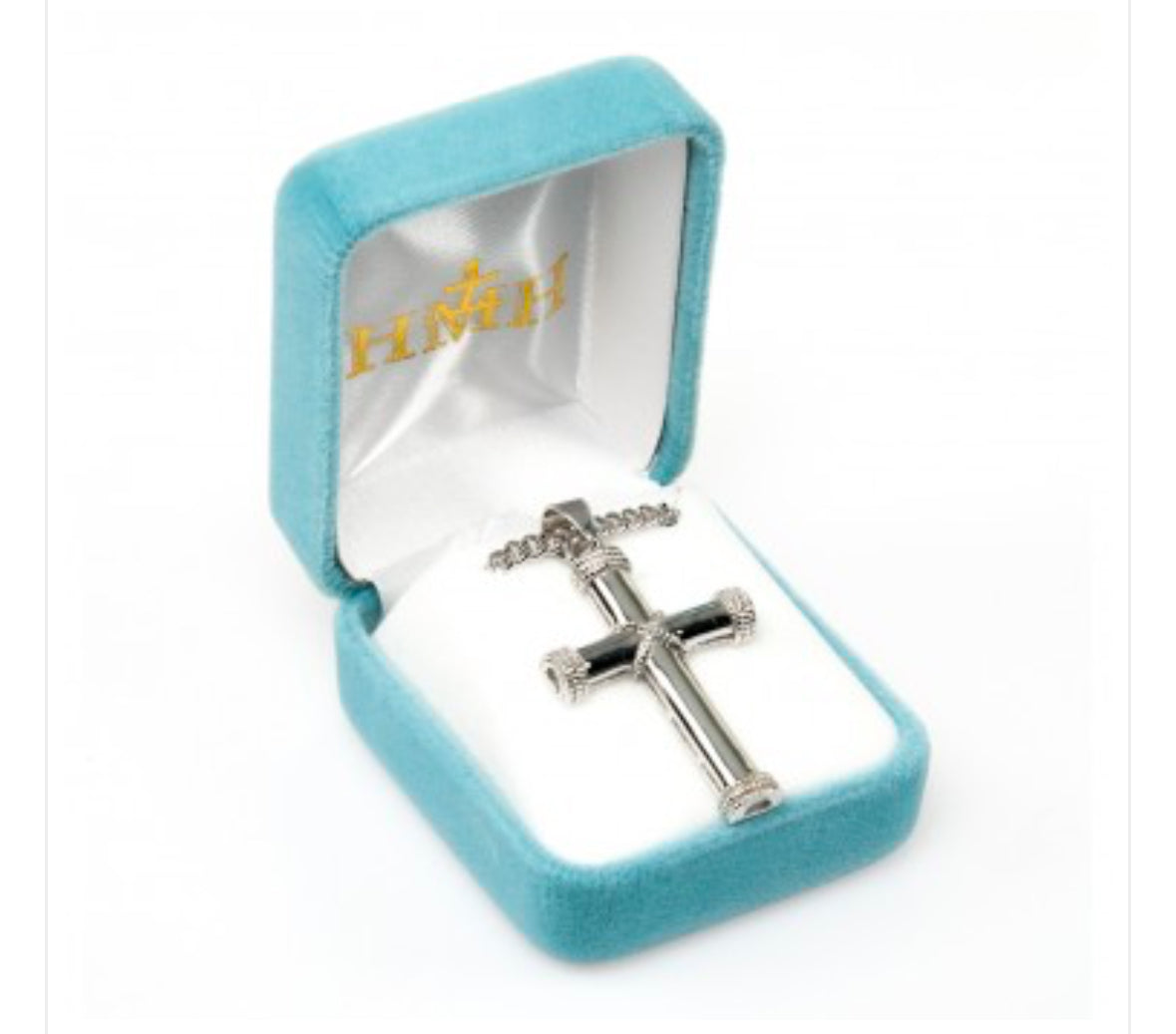 HMH 1-5/8" Sterling Silver Tube Cross w/ Rope Detailing on a 24" Necklace