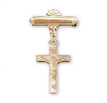 16kt Gold-Plated Bar Pin with Sterling Silver Cross