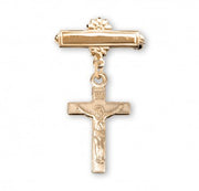 16kt Gold-Plated Bar Pin with Sterling Silver Cross