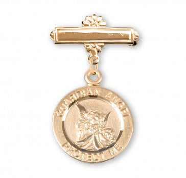 16kt Gold Guardian Angel Bar Pin – Sterling Silver Medal