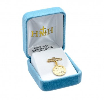 16kt Gold Guardian Angel Bar Pin – Sterling Silver Medal