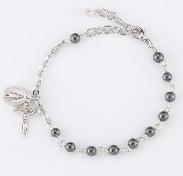 HMH 4mm Hematite Rosary Bracelet w/Sterling Medals