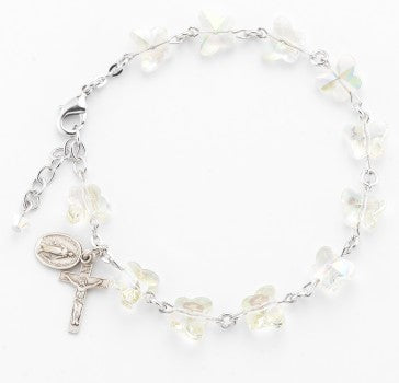 8mm Crystal Butterfly Rosary Bracelet with Sterling Silver Crucifix & Miraculous Medal