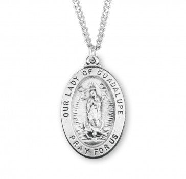 HMH Medium 1 1/8" x 11/16" Sterling Silver Oval Our Lady of Guadalupe Medal-20" Necklace