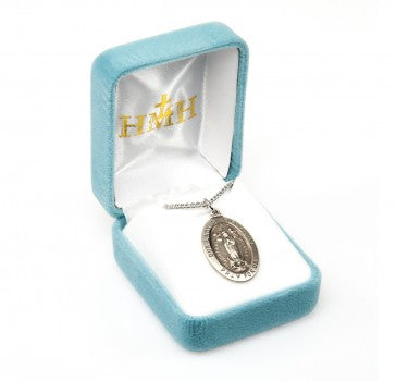 HMH Medium 1 1/8" x 11/16" Sterling Silver Oval Our Lady of Guadalupe Medal-20" Necklace