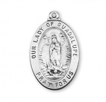 HMH Medium 1 1/8" x 11/16" Sterling Silver Oval Our Lady of Guadalupe Medal-20" Necklace