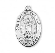 HMH Medium 1 1/8" x 11/16" Sterling Silver Oval Our Lady of Guadalupe Medal-20" Necklace