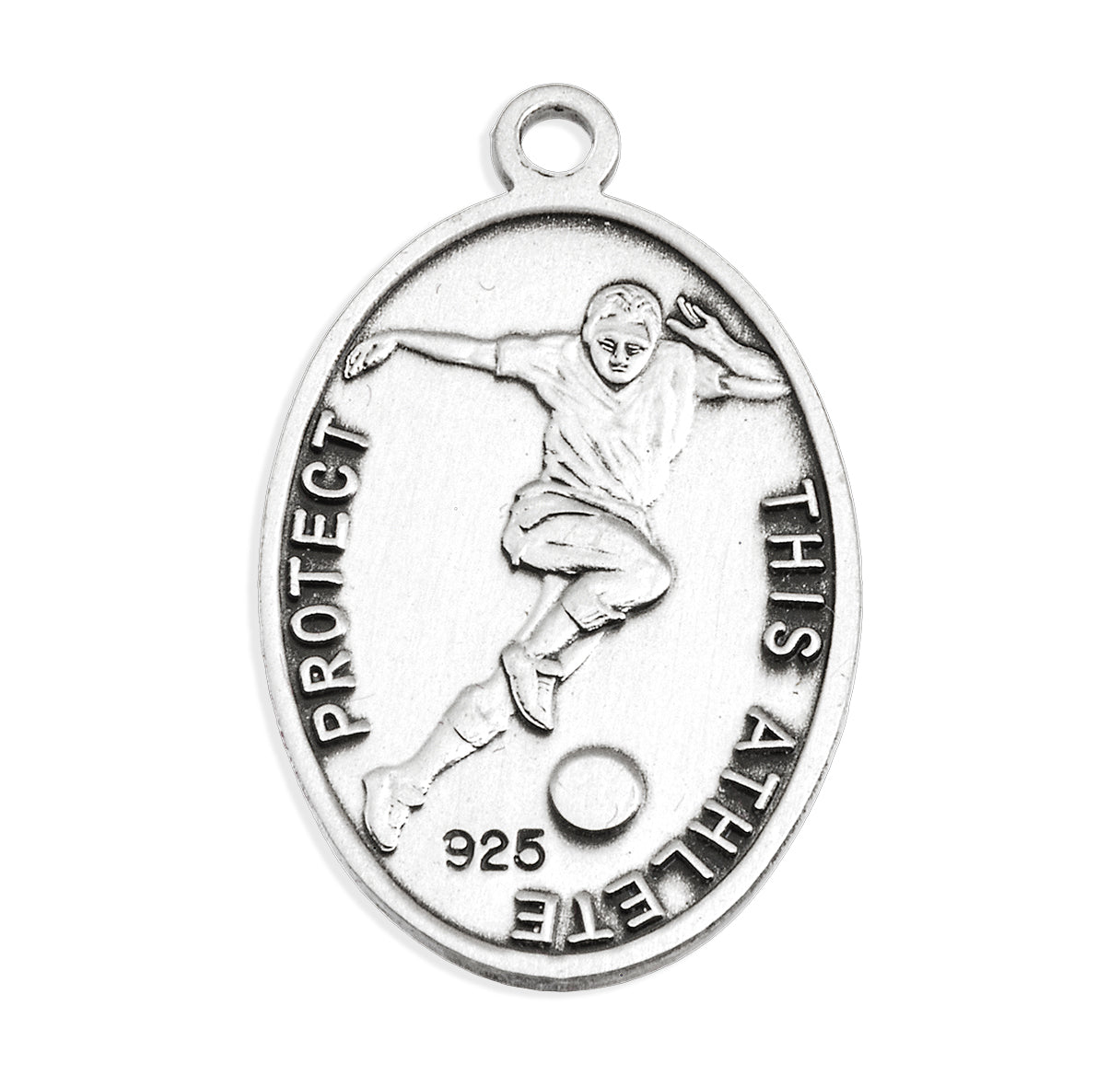 Saint Christopher Oval Sterling Silver Soccer Male Athlete Medal