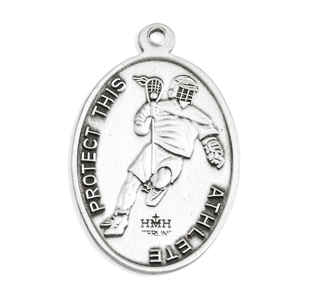 Saint Christopher Oval Sterling Silver Lacrosse Male Athlete Medal