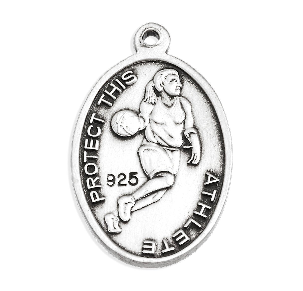 Saint Christopher Oval Sterling Silver Female Basketball Athlete Medal