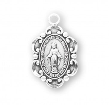 HMH Sterling Silver Oval Fancy Edge Miraculous Medal