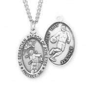 Sterling Silver Oval St. Sebastian Basketball Medal-24" Ch-Boxed