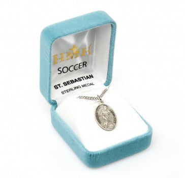 Sterling Silver Oval St. Sebastian Women's Soccer Medal 18" Ch-Boxed