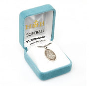 Sterling Silver Oval St. Sebastian Women's Softball Medal 18" Ch-Boxed