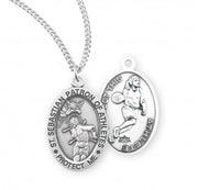 Sterling Silver Oval St. Sebastian Women's Basketball Medal 18" Ch-Boxed
