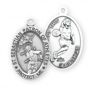 Sterling Silver Oval St. Sebastian Women's Basketball Medal 18" Ch-Boxed
