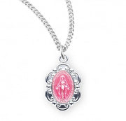 HMH Sterling Silver Pink Enameled Oval Fancy Edge Miraculous Medal