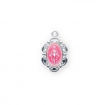 HMH Sterling Silver Pink Enameled Oval Fancy Edge Miraculous Medal