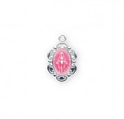 HMH Sterling Silver Pink Enameled Oval Fancy Edge Miraculous Medal