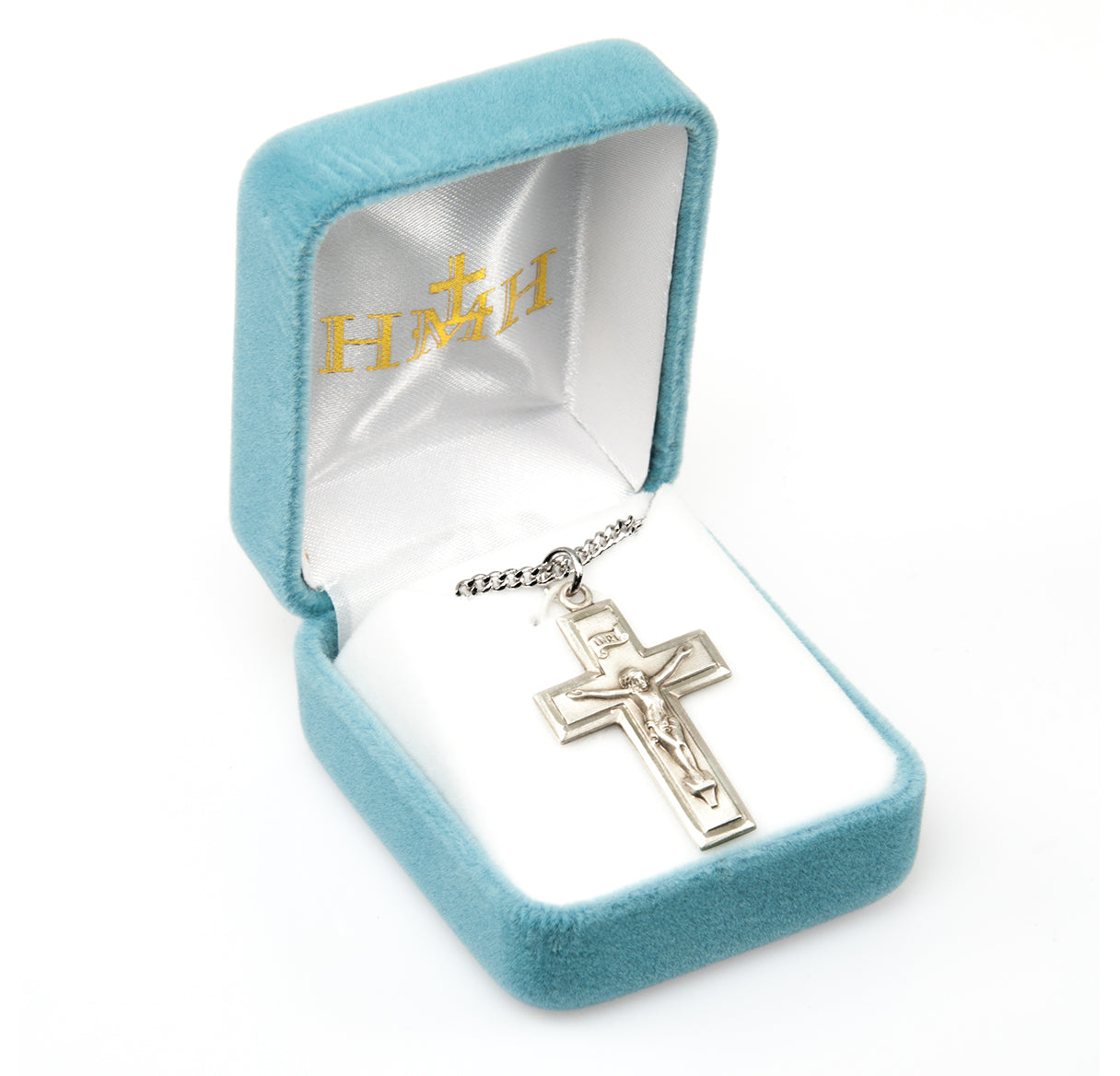 HMH Sterling Silver Plain Crucifix With Border-24" Necklace