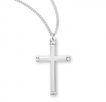 HMH Sterling Silver Plain Cross w/Beaded Ends-18" Necklace