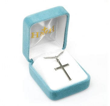 HMH Sterling Silver Plain Cross w/Beaded Ends-18" Necklace