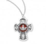 HMH Sterling Silver Small 4-Way W/ Red Holy Spirit 18" Necklace