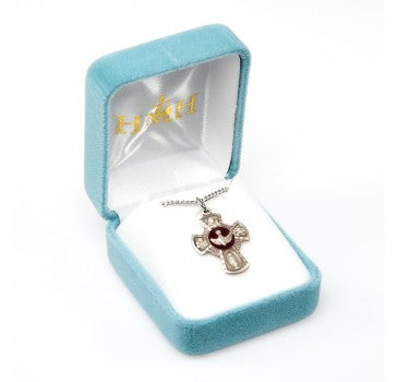 HMH Sterling Silver Small 4-Way W/ Red Holy Spirit 18" Necklace