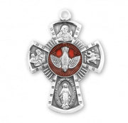 HMH Sterling Silver Small 4-Way W/ Red Holy Spirit 18" Necklace