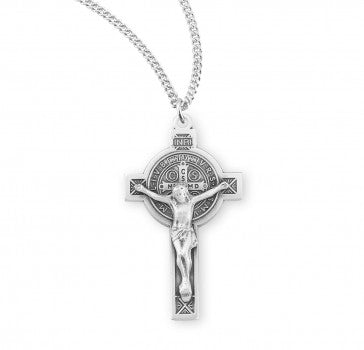 HMH Sterling Silver Small St. Benedict Crucifix 18" Necklace