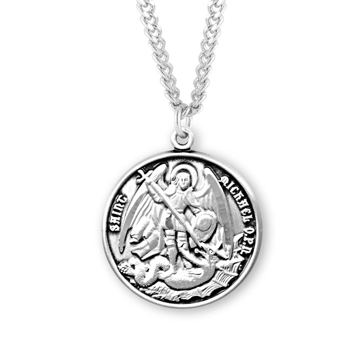 HMH Sterling Silver St. Michael with Prayer Back 24" Necklace