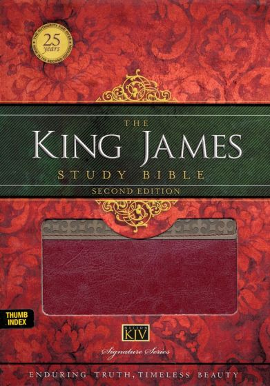 KJV Study Bible, Large Print, Leathersoft, Maroon/Brown, Thumb Indexed, Red Letter: Second Edition