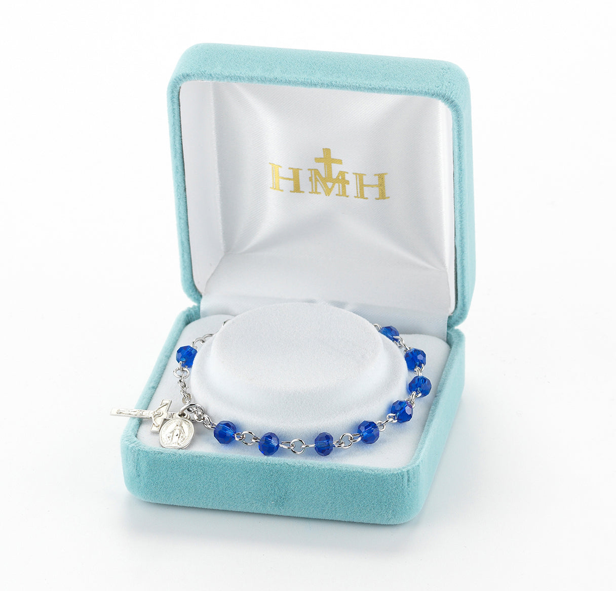 Caribbean Blue Round Faceted Crystal Rosary Bracelet