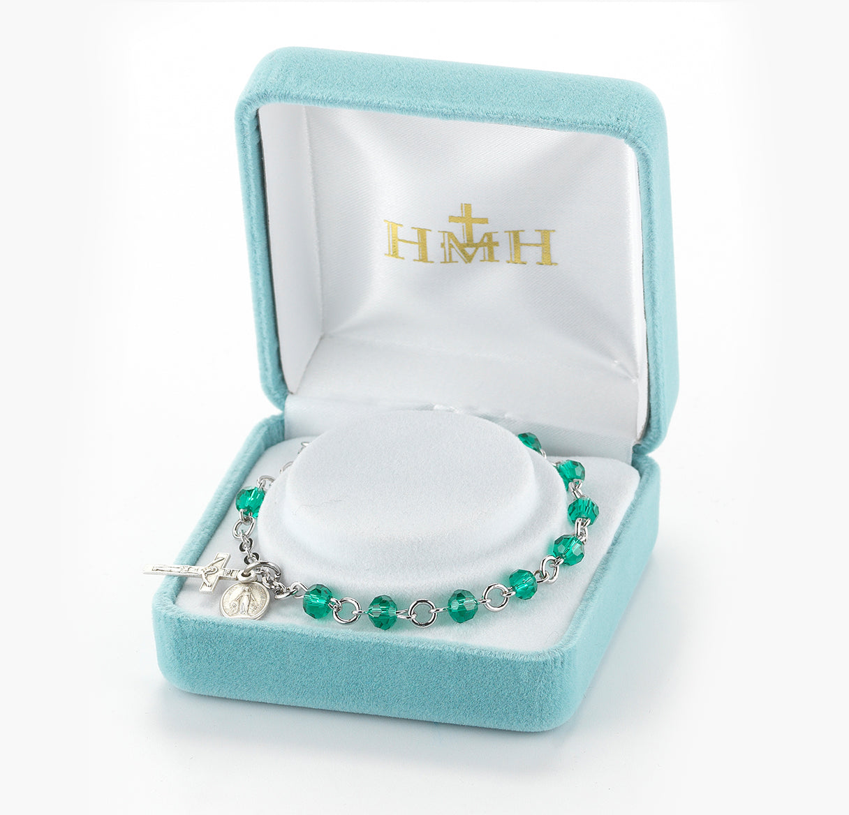 Emerald Round Faceted Crystal Rosary Bracelet