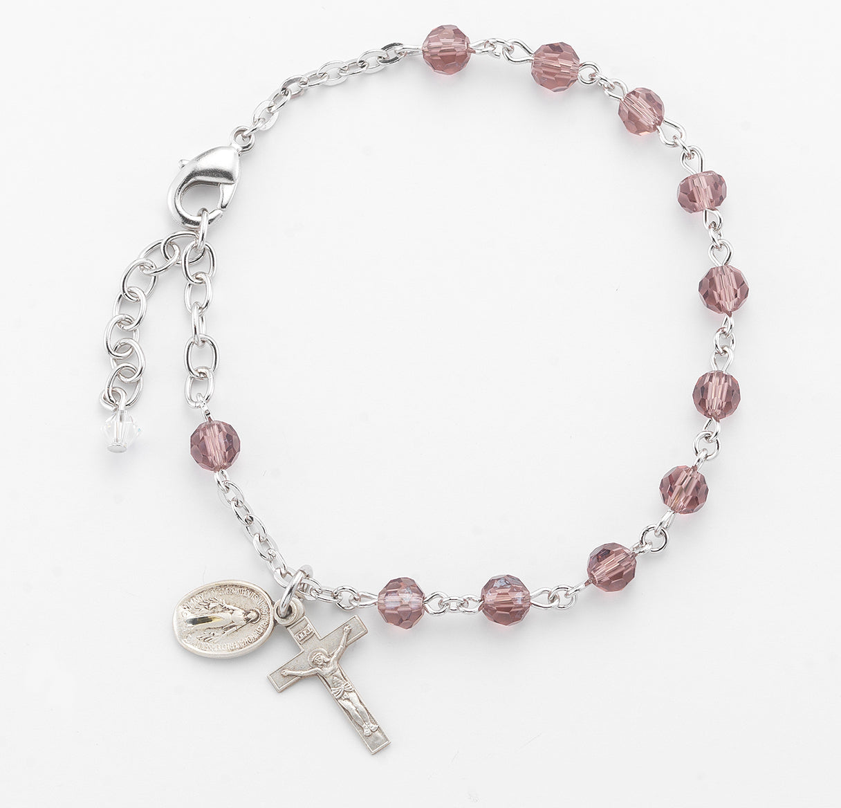 Light Amethyst Round Faceted Crystal Rosary Bracelet