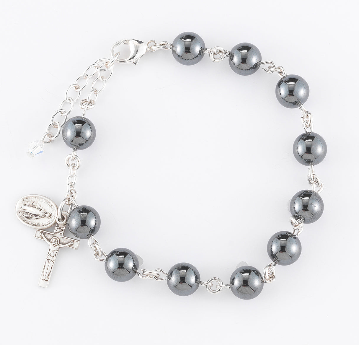 Genuine Hematite Round Rosary Bracelet