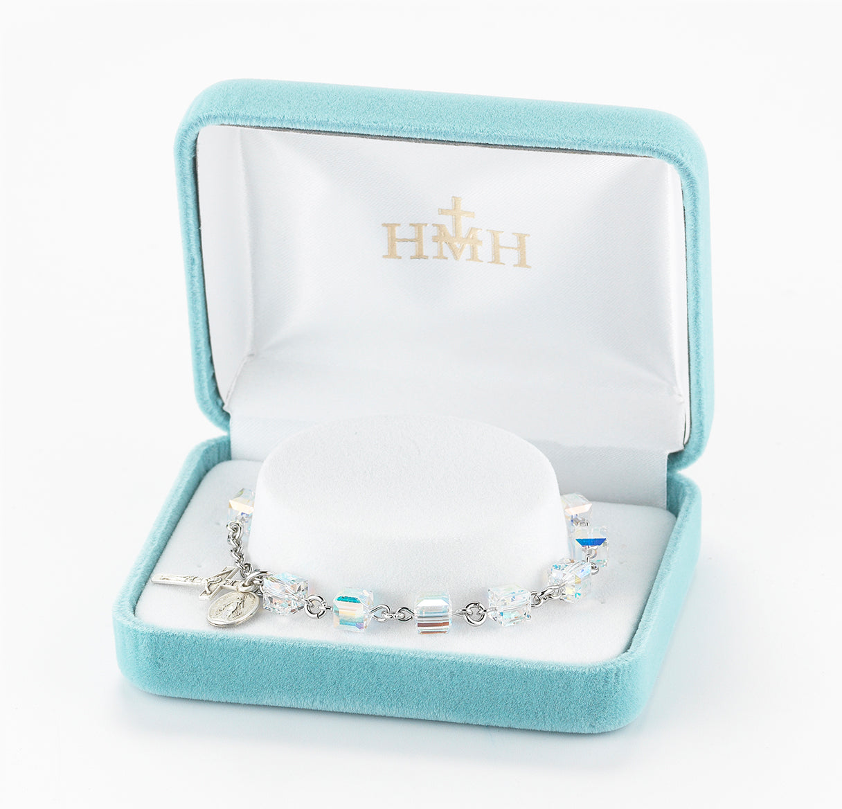Rosary Bracelet Created with 6mm Aurora Borealis Finest Austrian Crystal Cube Shape Beads by HMH