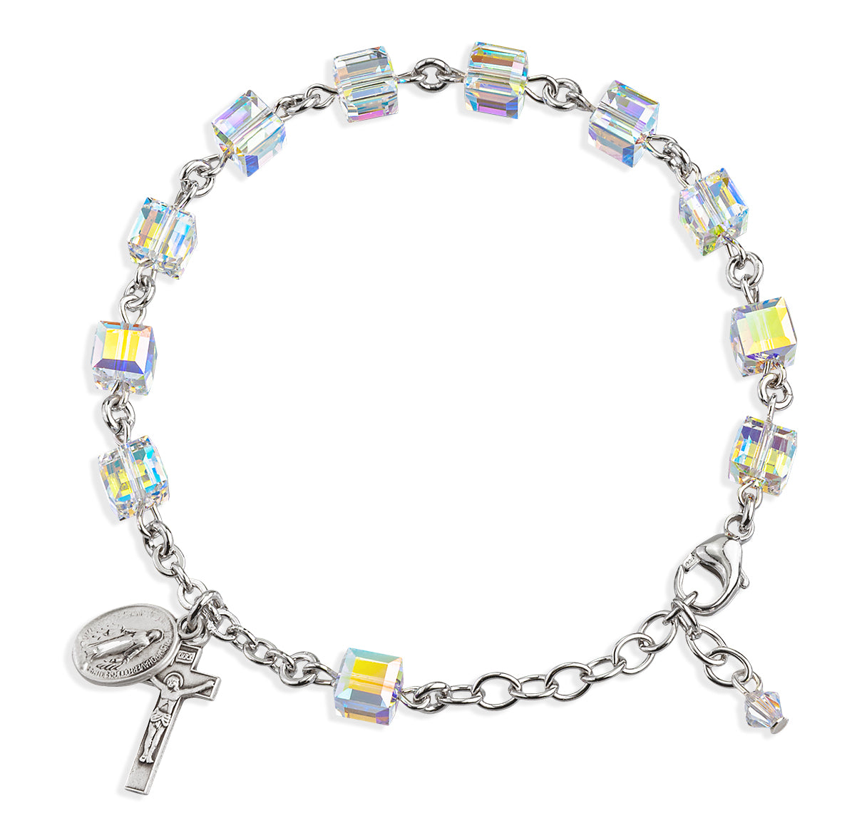 Rosary Bracelet Created with 6mm Aurora Borealis Finest Austrian Crystal Cube Shape Beads by HMH