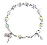 Rosary Bracelet Created with 6mm Aurora Borealis Finest Austrian Crystal Cube Shape Beads by HMH