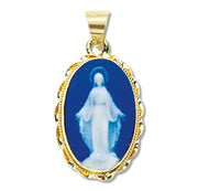 Dark Blue Gold Over Sterling Silver Cameo Miraculous Medal