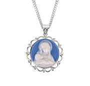 Light Blue Sterling Silver Madonna and Child Cameo Miraculous Medal