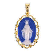 Dark Blue Gold Over Sterling Silver Cameo Miraculous Medal