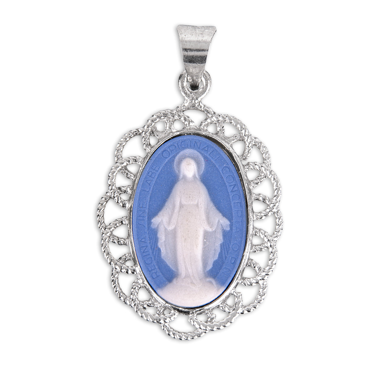 Light Blue Sterling Silver Cameo Miraculous Medal