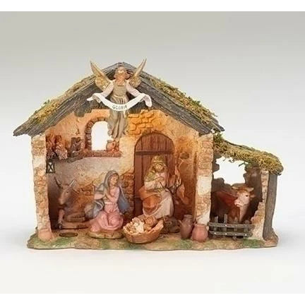 Fontanini 6 Piece Figure Set with Lighted Stable - 5" Collection