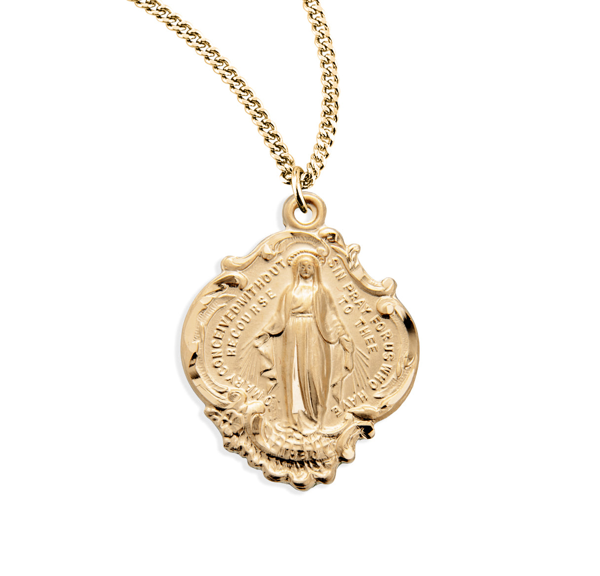 Gold Over Sterling Silver Large Baroque Miraculous Medal with Hail Mary Prayer