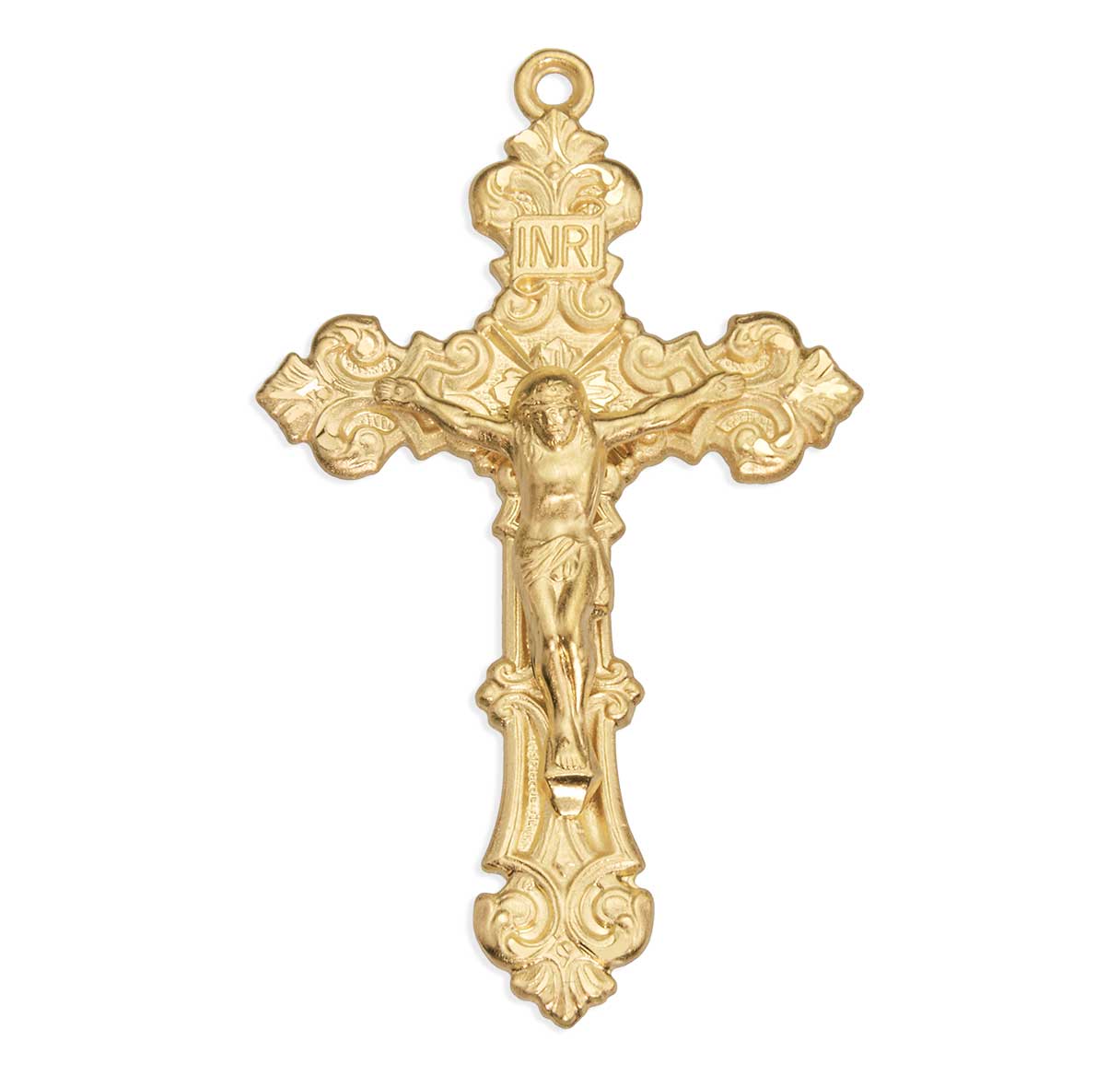 Gold Over Sterling Silver Filigree Scroll Relief Design Crucifix