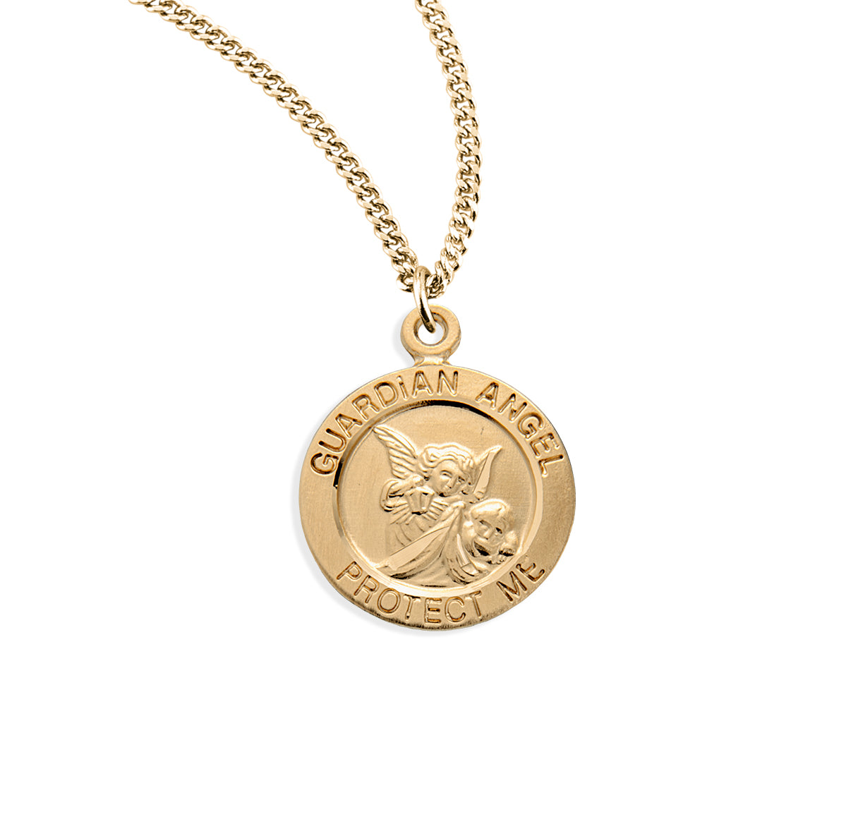Guardian Angel Small Round Gold Over Sterling Silver Pendant