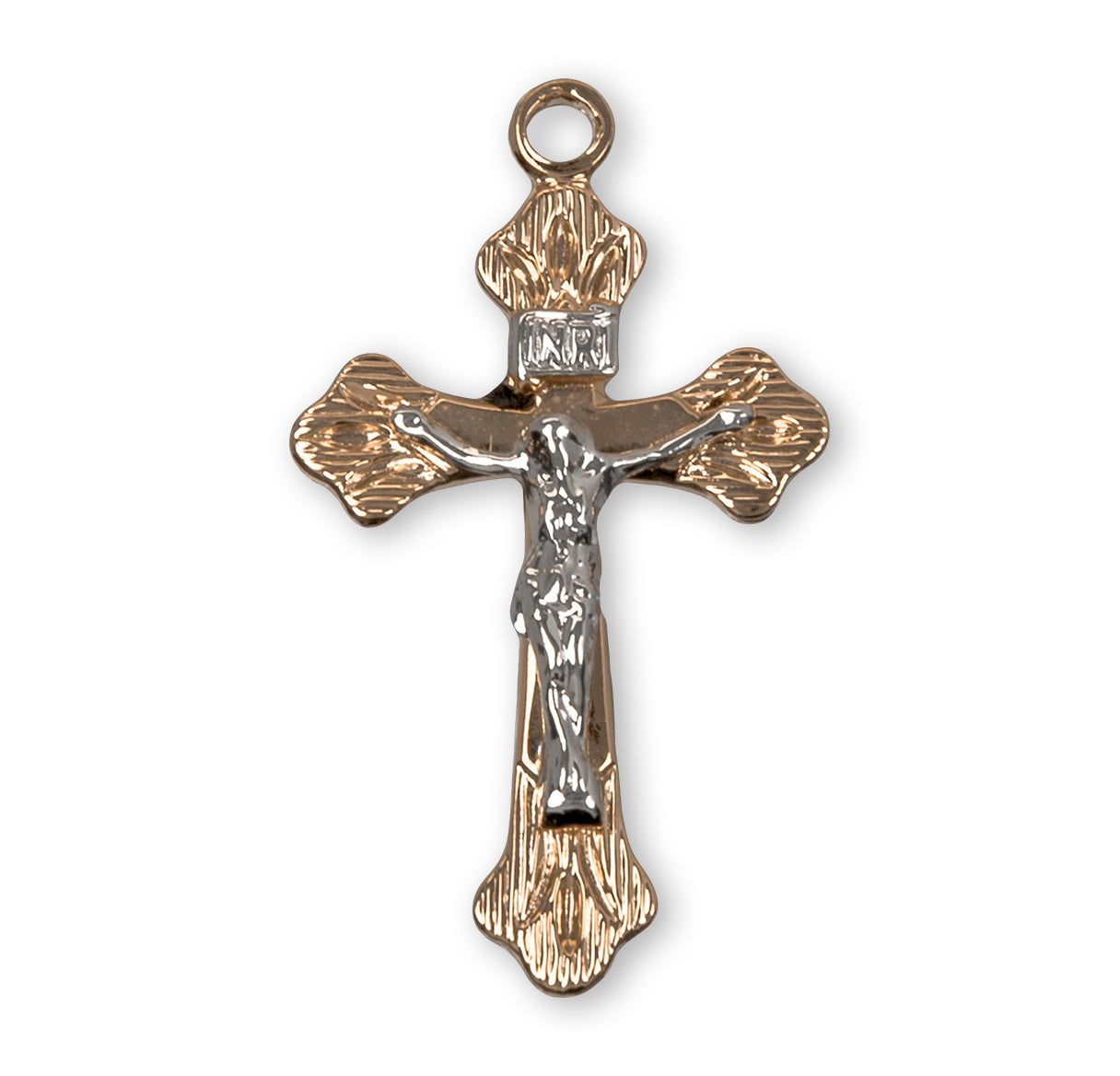Flare Tipped Gold Over Sterling Silver Two Tone Crucifix