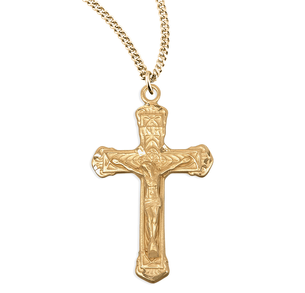 Intricate Lined Gold Over Sterling Silver Crucifix